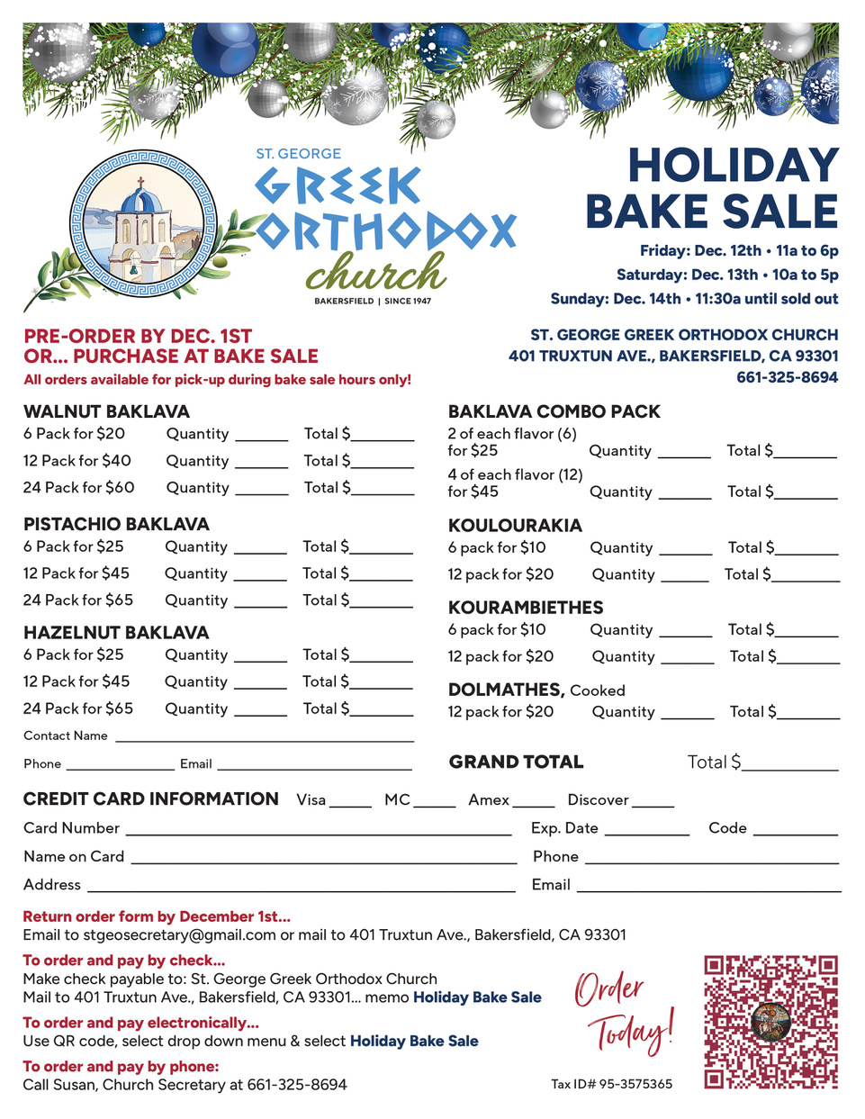 Bake Sale Order Form