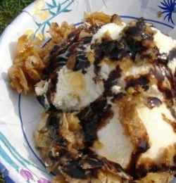 Baklava sundae with ice cream and chocolate