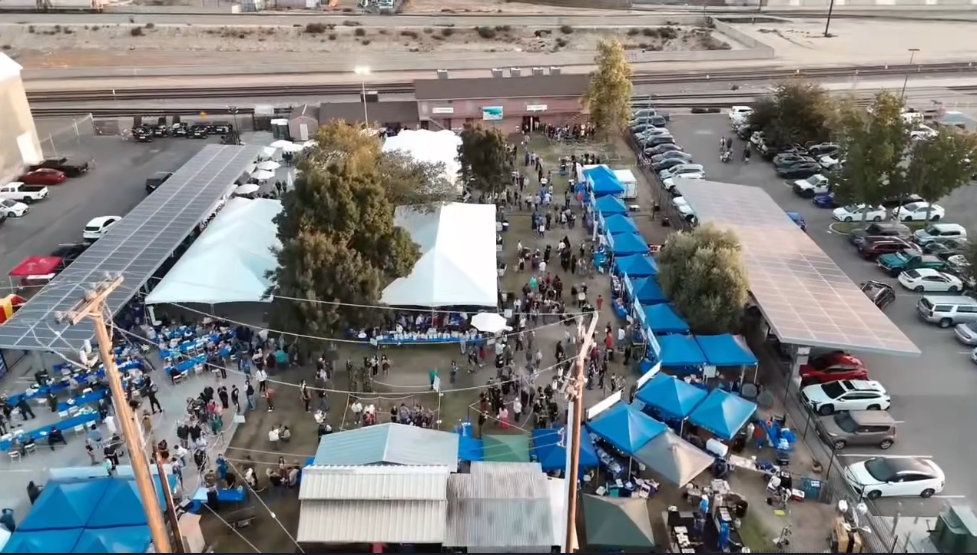 Aerial view of the festival tents on the church grounds